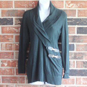 INC Women's Medium Side Buckle Green Sweater